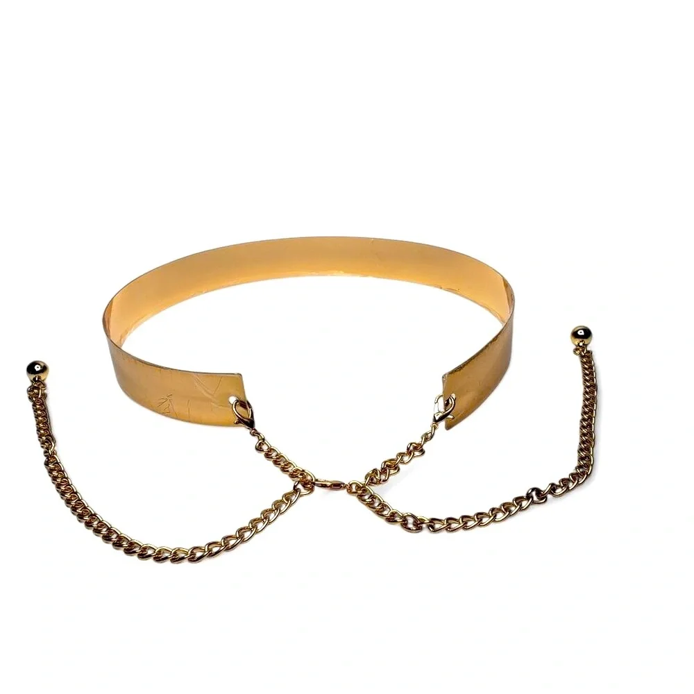 NWOT Gold Tone Hard Body Metal Chain Belt Women's Metallic Shiny Glitz Posh OS